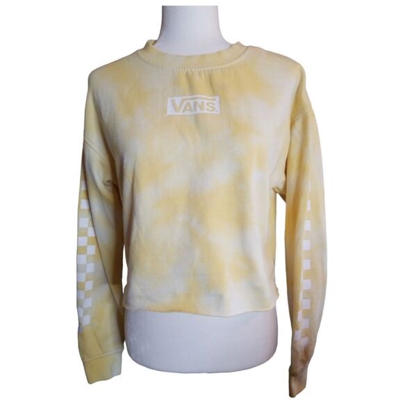 Vans Cropped Sweatshirt Pale Yellow White Logo Size Medium - Picture 1 of 5
